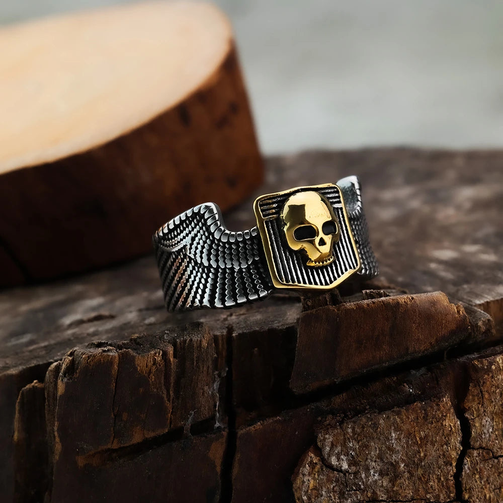 Vintage Gothic Skull Head Rings for Men Stainless Steel Wing Ring Punk Rock Motorcycle Biker Jewelry Gift Fashion