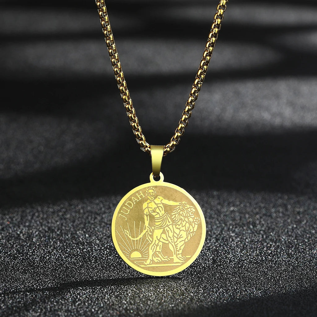 Lion of Judah Coin Pendant Necklace