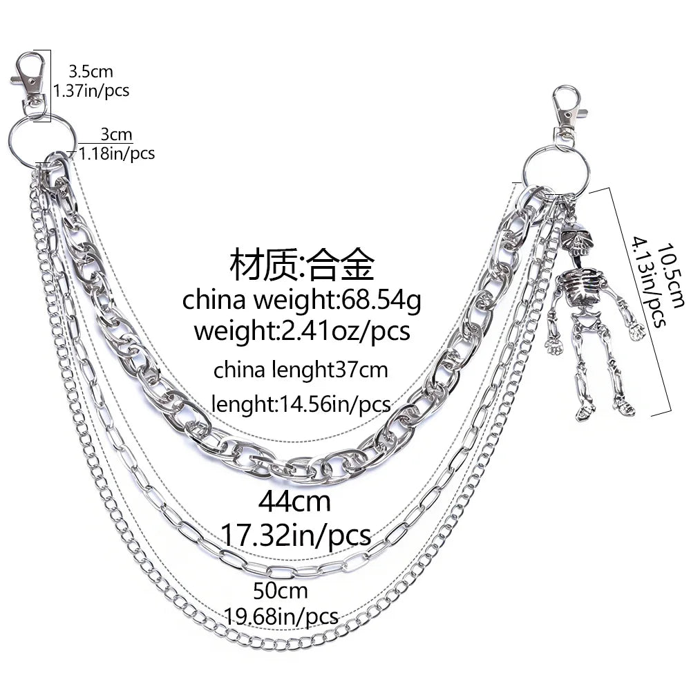 Skeleton Pendant Multi-Layer Pants Chain — Gothic Jeans Chain