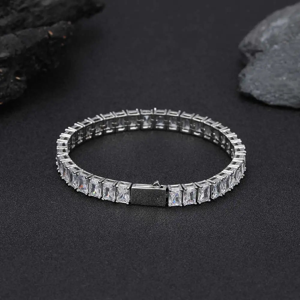 Tennis Bracelet Stainless Steel 6MM Rectangle CZ