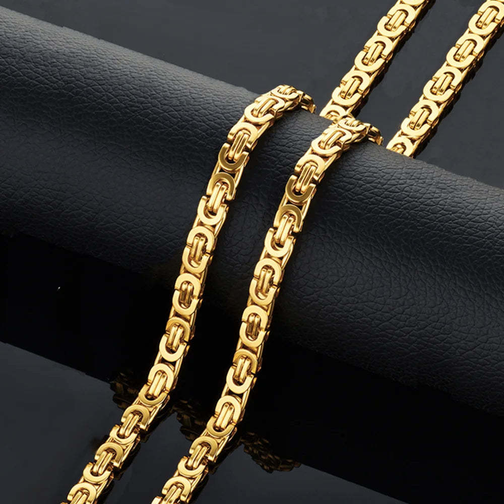 Gold Flat Byzantine Link Chain Necklace 6mm — Stainless Steel