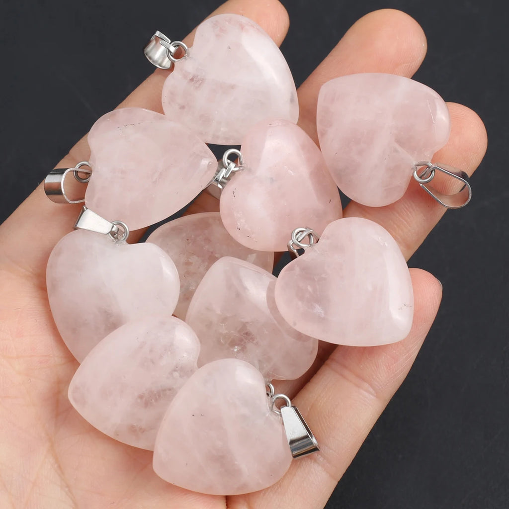 5pc Natural Stone Pendant Heart Clear Quartz Healing Crystals Stone Charms For Jewelry Making DIY Necklaces