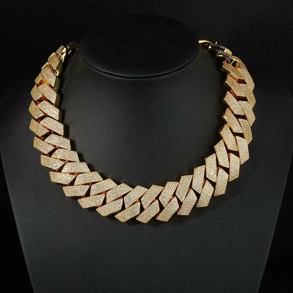 Nuoya Iced Out 26mm 6 Rows Cuban Link Chain Necklace Prong Setting Cubic Zirconia Necklace Thick Bracelet for Men Gift