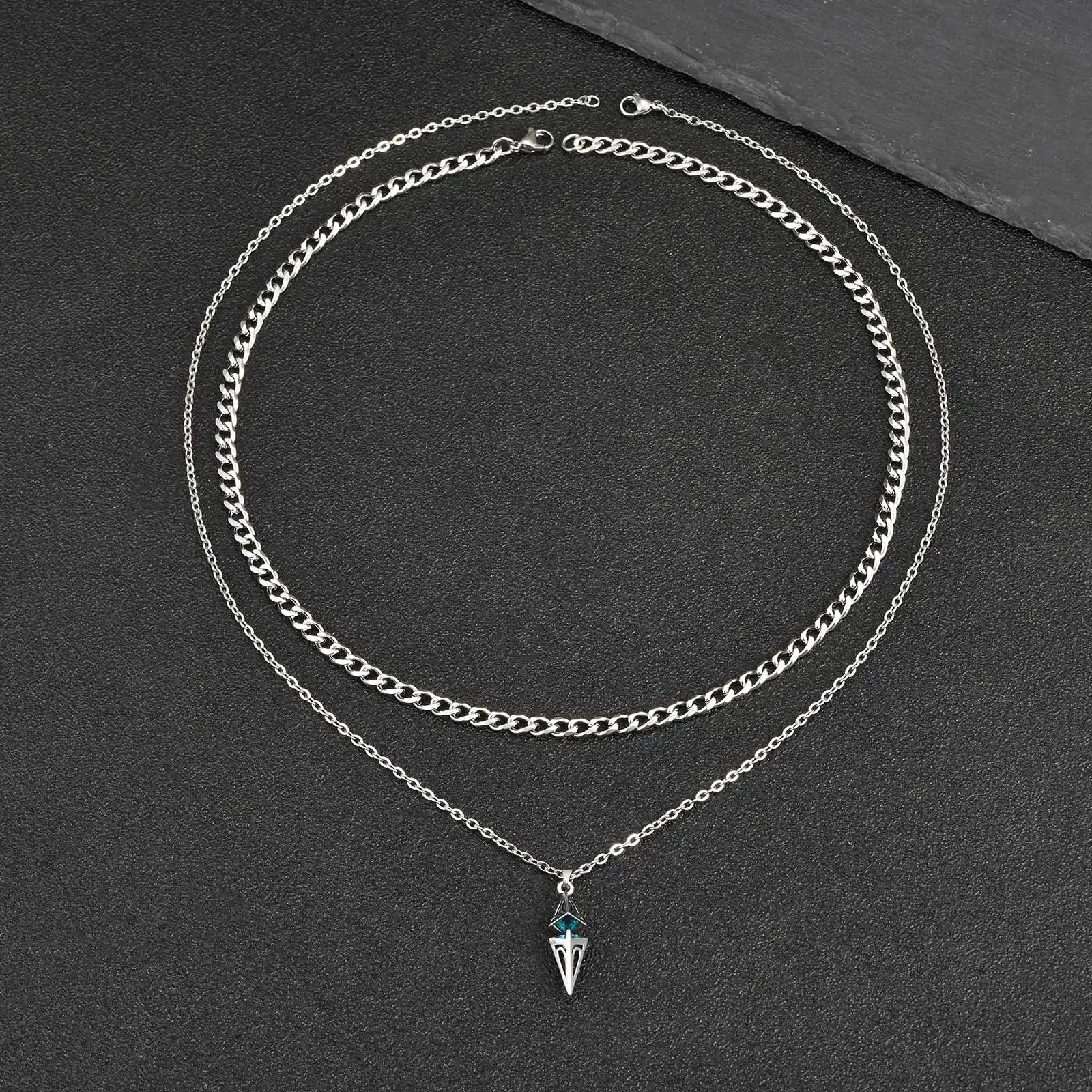 Blue Stone Layering Necklace — Stainless