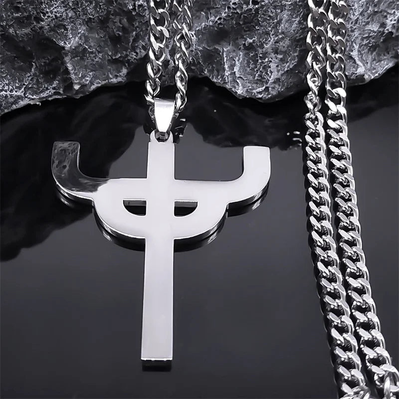 Gothic Silver Pendant Chain Necklace — Stainless Steel