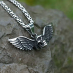 NEW Men's 316L stainless-steel Vintage Angel wing skull Rock Pendant Necklace for teens punk Jewelry free shipping