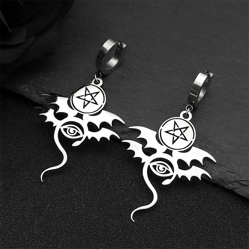 Star Bat Silver Earrings Gothic David Evil Eye
