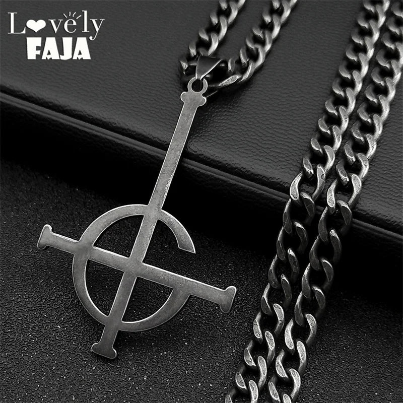 Cross Black Pendant Necklace — Stainless Steel