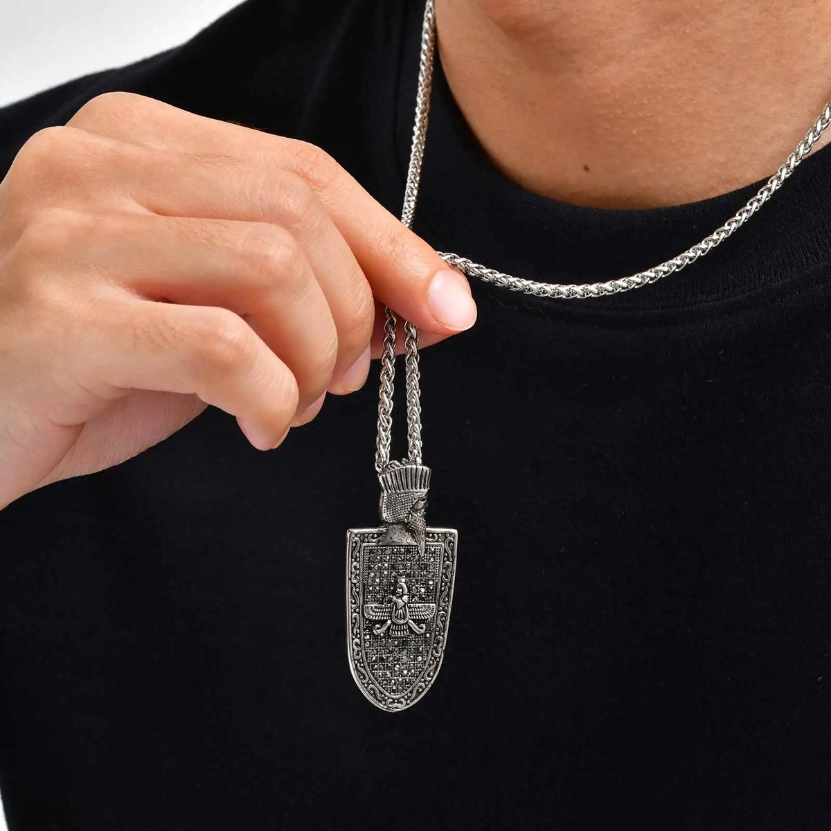 Zoroastrian Fire Worship Geometric Necklace — Stainless Steel