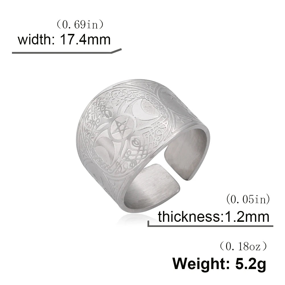 Triple Moon Pentagram Tree of Life Ring — Stainless Steel