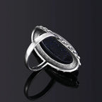 Retro Silver Ring Jewelry Vintage Blue Sandstone Large Stone Luxury Elegant Ring Fine Gift Rings for Women Men