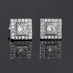 Silver Iced Out Square Stud Earrings CZ