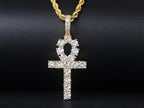 Gold Iced Out Cross Ankh Pendant Necklace