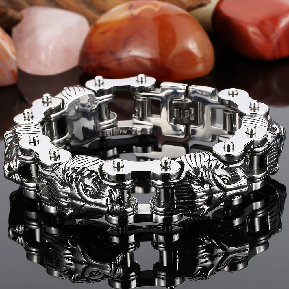 Gothic Skull Lion Head Charm Bracelet for Man 13/18MM Stainless Steel Hand Chain Mens Motorcycle Bike Chain Bracelets
