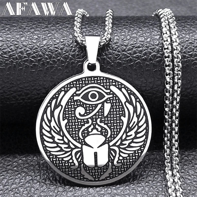 Egypt Scarab Eye of Ra Horus Necklaces for Women Men Stainless Steel Silver Color Protection Necklace Jewelry collares