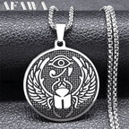 Egypt Scarab Eye of Ra Horus Necklaces for Women Men Stainless Steel Silver Color Protection Necklace Jewelry collares