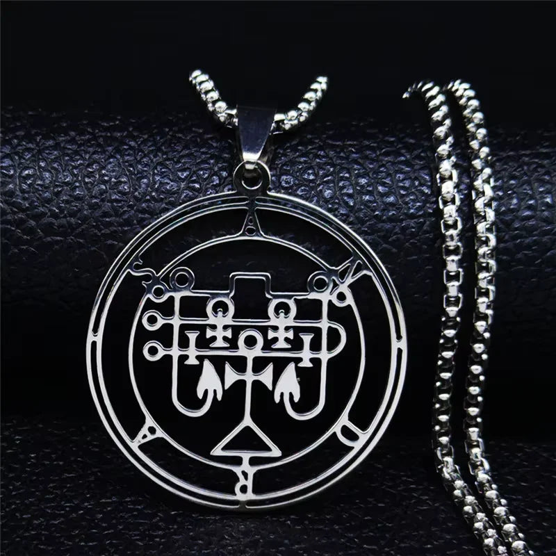 Demon Seal Silver Pendant Necklace — Stainless Steel