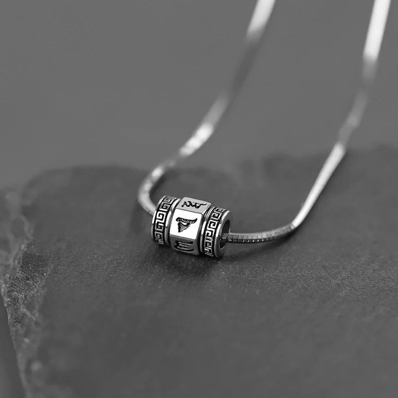 Ethnic Style Rotatable Six Syllable Mantra Bead Pendant Necklace For Men Women Jewelry Fashion S925 Chain Necklace Male Gift