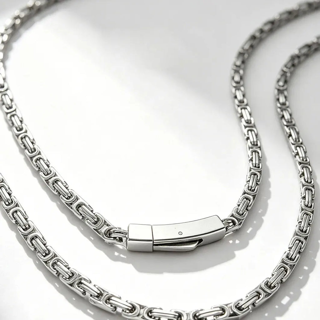 Stainless Steel Byzantine Chain Necklace for Men Minimalist Hip Hop Link Chain 4mm 5mm Silver Waterproof Neck Jewelry