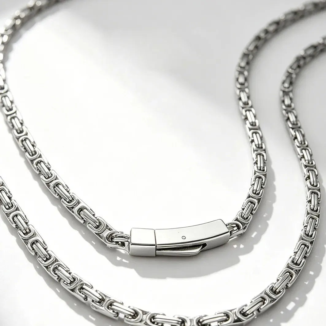 Stainless Steel Byzantine Chain Necklace for Men Minimalist Hip Hop Link Chain 4mm 5mm Silver Waterproof Neck Jewelry