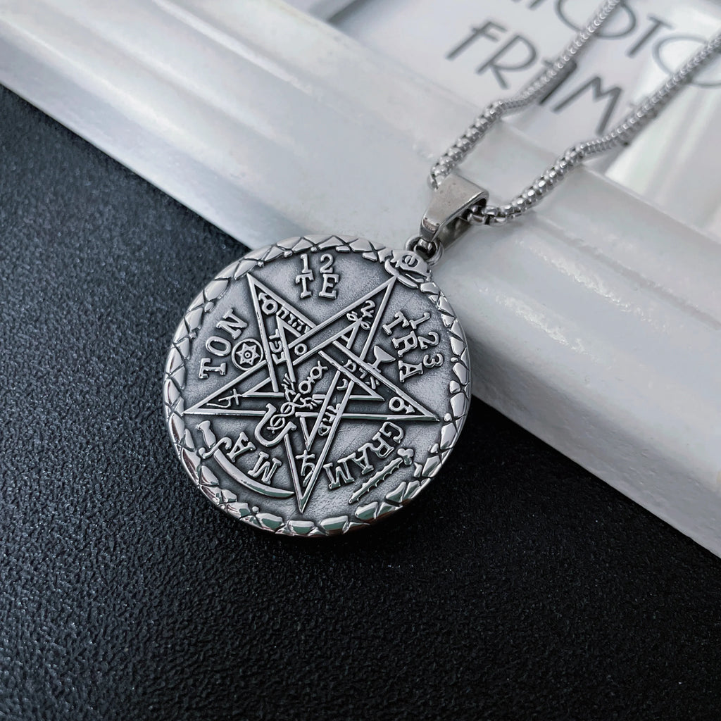 New Vintage Witchcraft Pentagram Pendant Necklace Jewish Hebrew Tetragrammaton Stainless Steel Amulet Jewelry Gift for