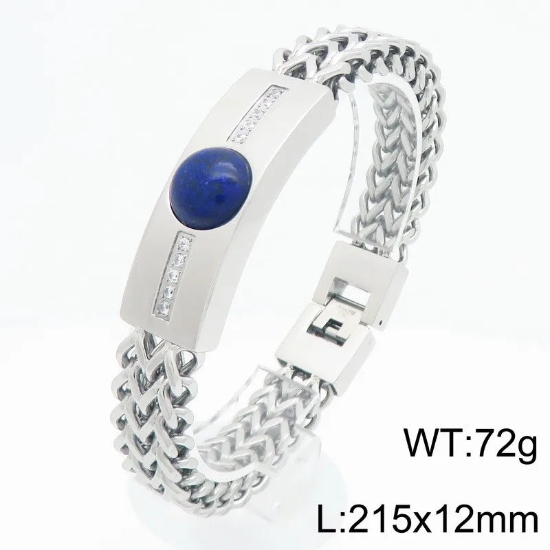 Classic Men's Bracelet With Tiger Eye Stone 12MM Width Gold Color Stainless Steel Link Chain Bracelets for Man Jewelry