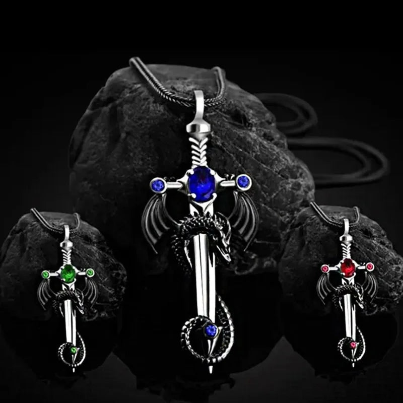 Iced Out Dragon Sword Pendant Necklace