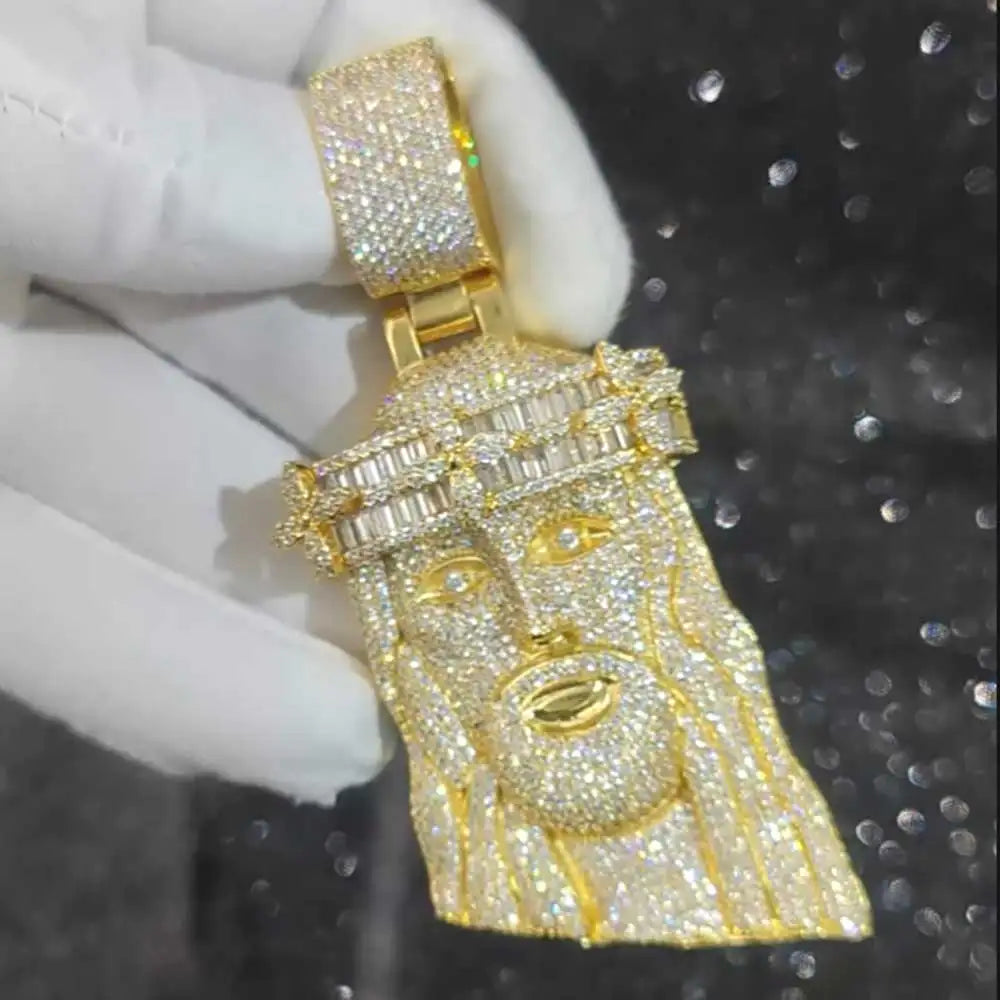 Crown Jesus Pendant Necklace Iced Out 3D
