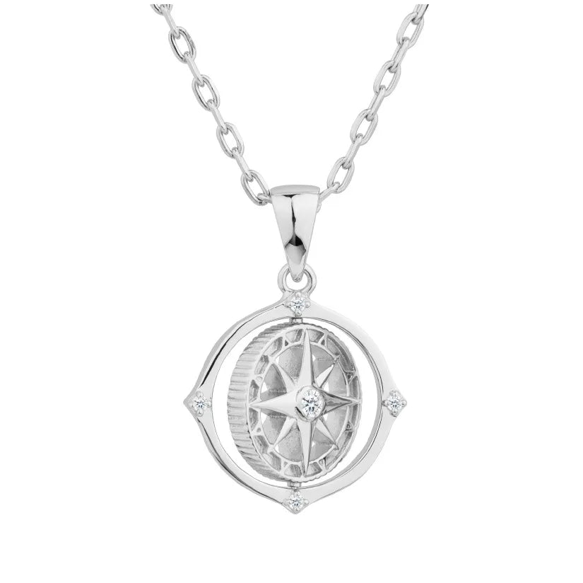 Rotating Compass Pendant for Men Boys,Hip-hop Round Shape Pendant Necklace North Star Anchor Medal,Vintage Punk Jewelry