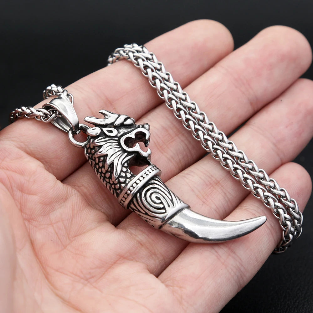 Wolf Tooth Pendant Necklace — Stainless Steel