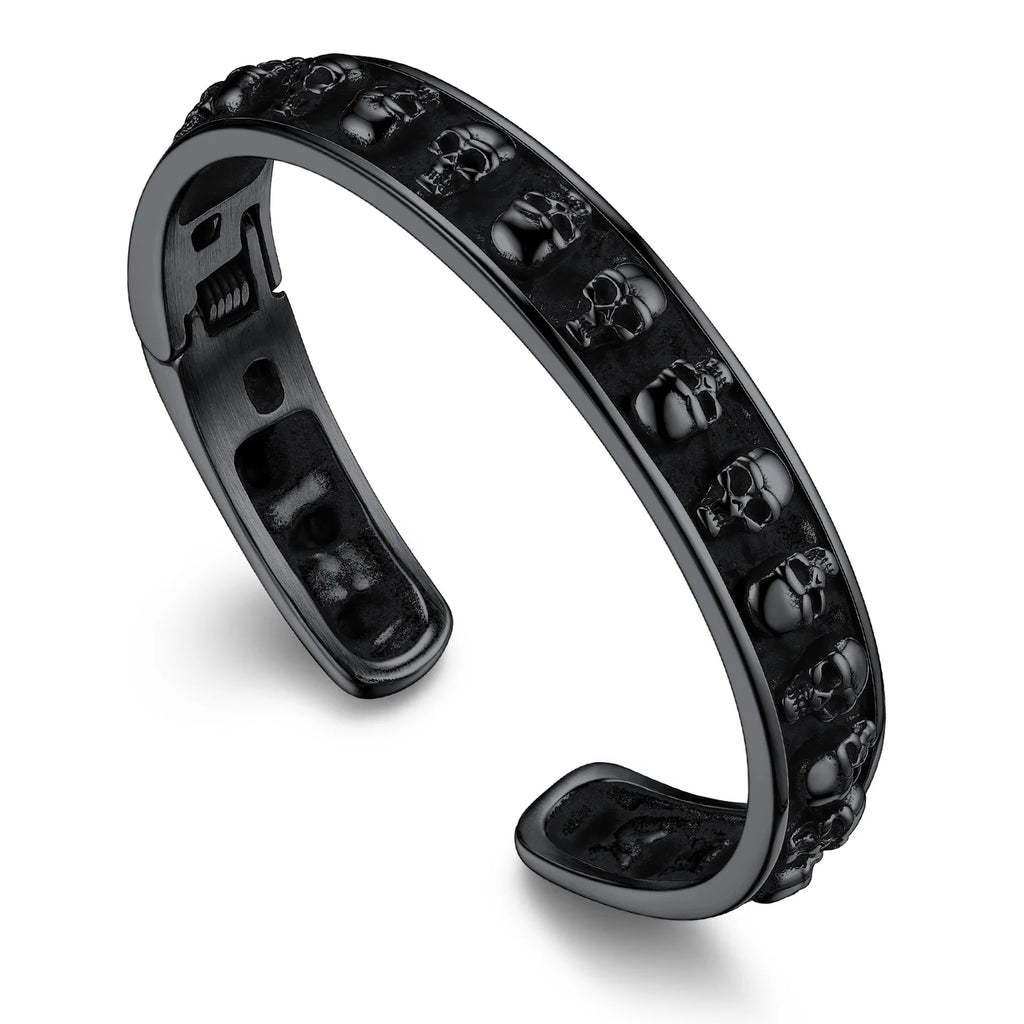 U7 Stainless Steel 6mm Wide Twristed Cable Open Bangle Cuff for Man Skull Dragon Long Charm End Rock Gothic Punk Jewelry Gift