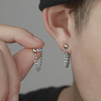 Black Steel Chain Stud Earrings Minimal