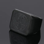St. Benedict Exorcism Ring for Men — Geometric Square Band