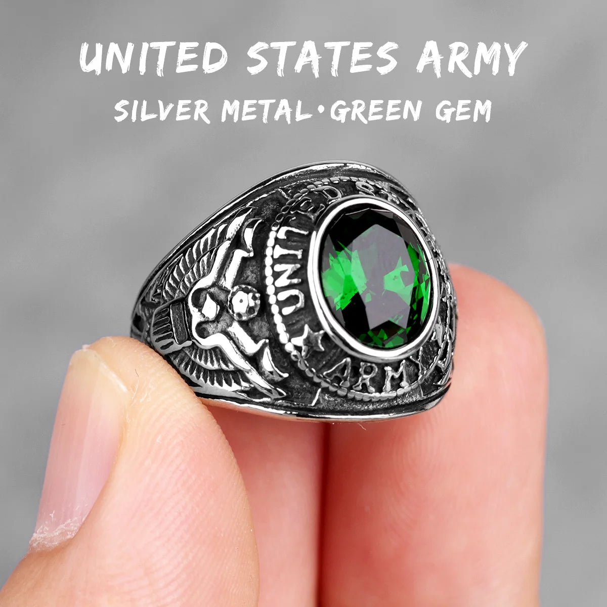 Stainless Steel Men Rings Rhinestone United States Army Punk Hip Hop for Biker Male Boyfriend Jewelry Creativity Gift Wholesale