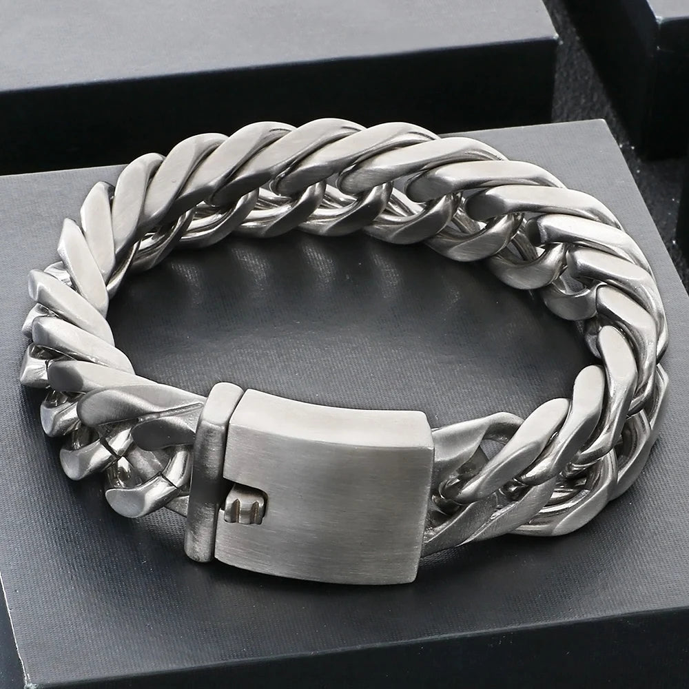 Classic Bracelet Men's 18MM Width Brushed Matte 316L Stainless Steel Curb Cuban Link Chain Man Bracelets Male Jewelry
