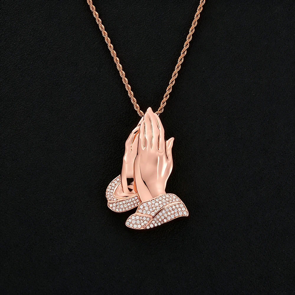 ESKEEM Wholesale Hip Hop Iced Out CZ Hamsa Hand Pendant Necklace Jewelry for Women Men Gold Silver Charm Diamond Pendant Gift