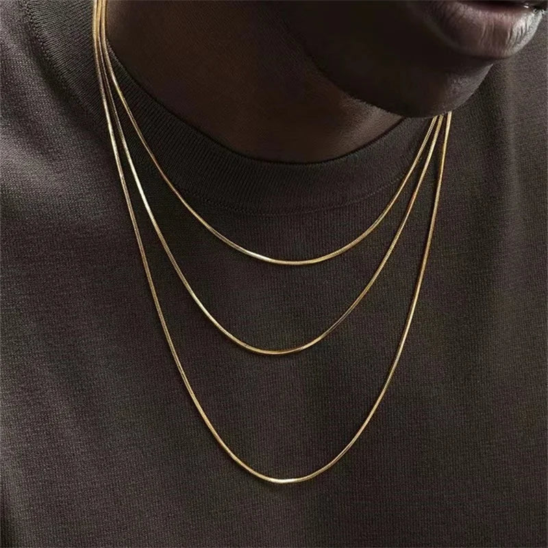 1.2mm Gold Color Stainless Steel Necklace For Men Hip Hop Titanium Steel Square Snake Chain Necklace Jewelry Accessories