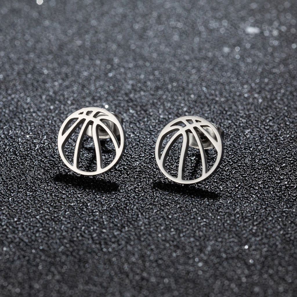 1Pair Punk Black Basketball Earrings for Women Men Stainless Steel Fashion Geometric Ball Shape Stud Earrings Sport