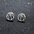 1Pair Punk Black Basketball Earrings for Women Men Stainless Steel Fashion Geometric Ball Shape Stud Earrings Sport