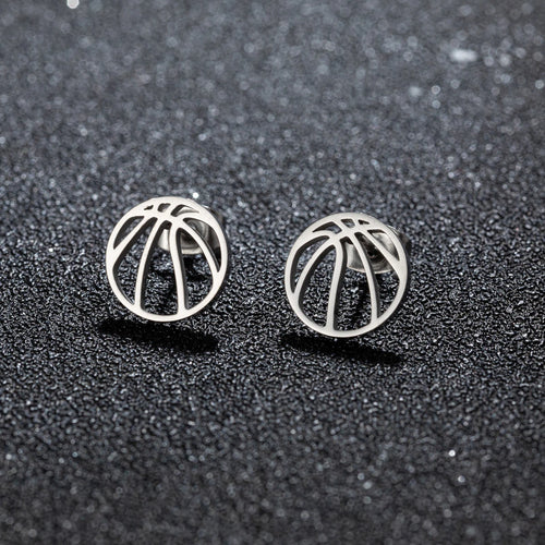 1Pair Punk Black Basketball Earrings for Women Men Stainless Steel Fashion Geometric Ball Shape Stud Earrings Sport