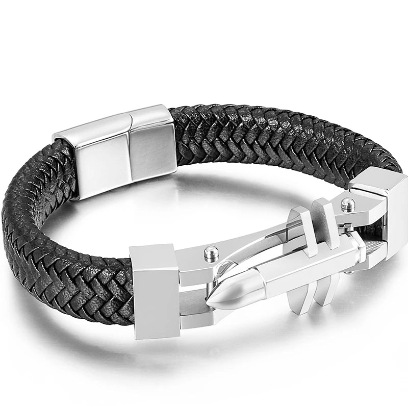 11MM Braided Leather Man Bracelet For Men Gold Color Stainless Steel Men's Charm Cross Bracelets Handmade Hand Bands
