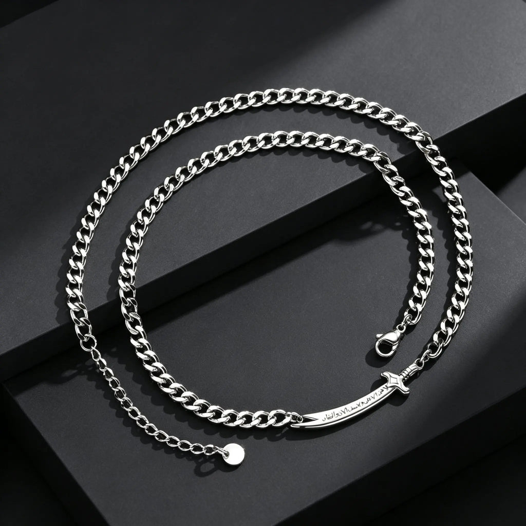Zulfiqar Sword Pendant Necklace for Men, Stainless Steel Imam Ali Sword Necklace Bracelet, Islamic Religious Faith