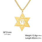 Cazador Star of David Hebrew Chai Pendant Necklaces for Women Men Stainless Steel Hexagram Choker Chain Jewish Jewelry Gifts