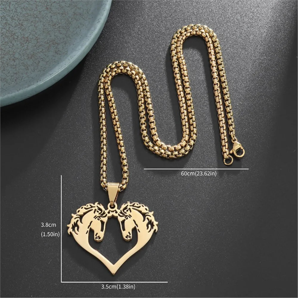 Gold Horse Pendant Necklace Box Chain Statement