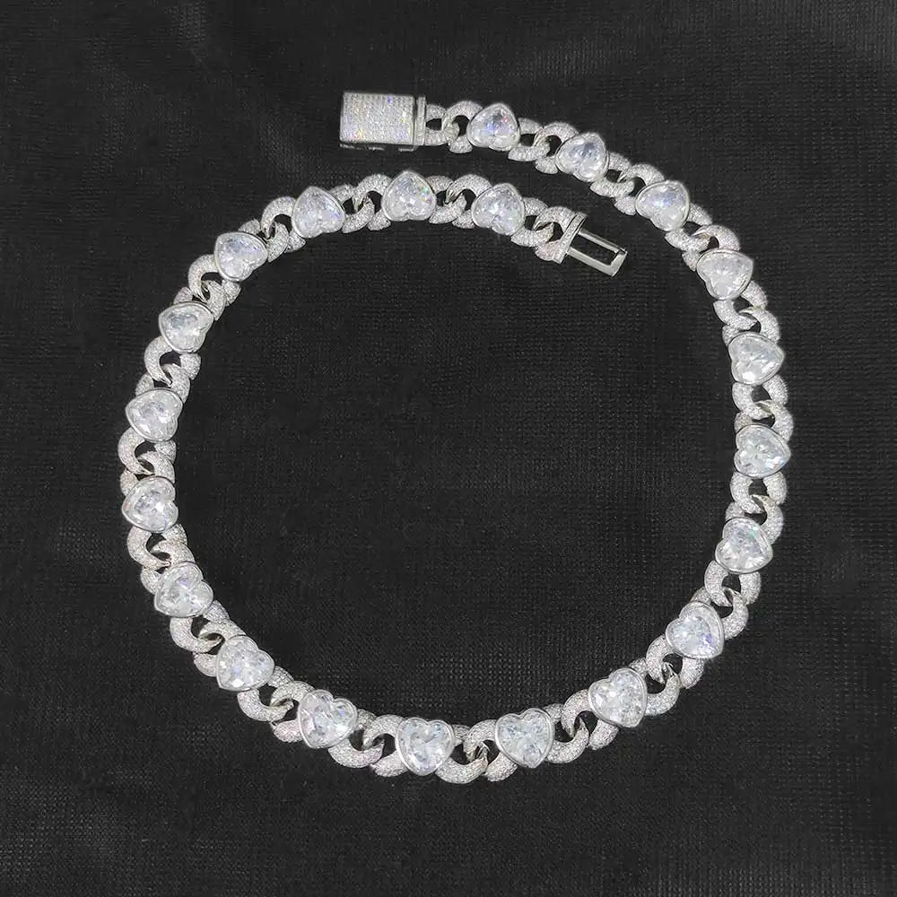 Iced Out Heart Cuban Chain Necklace Stainless Steel