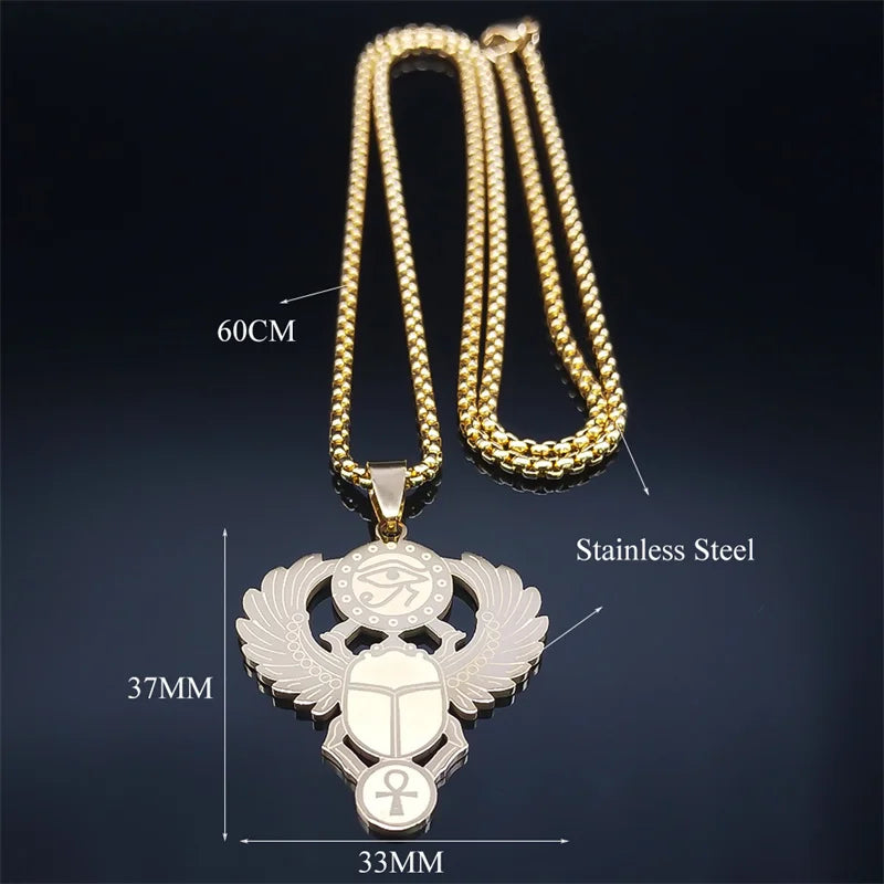 Egyptian Scarab Eye of Ra Horus Symbol Necklaces Stainless Steel Gold Color Ankh Key Of Life Necklace Jewelry collares