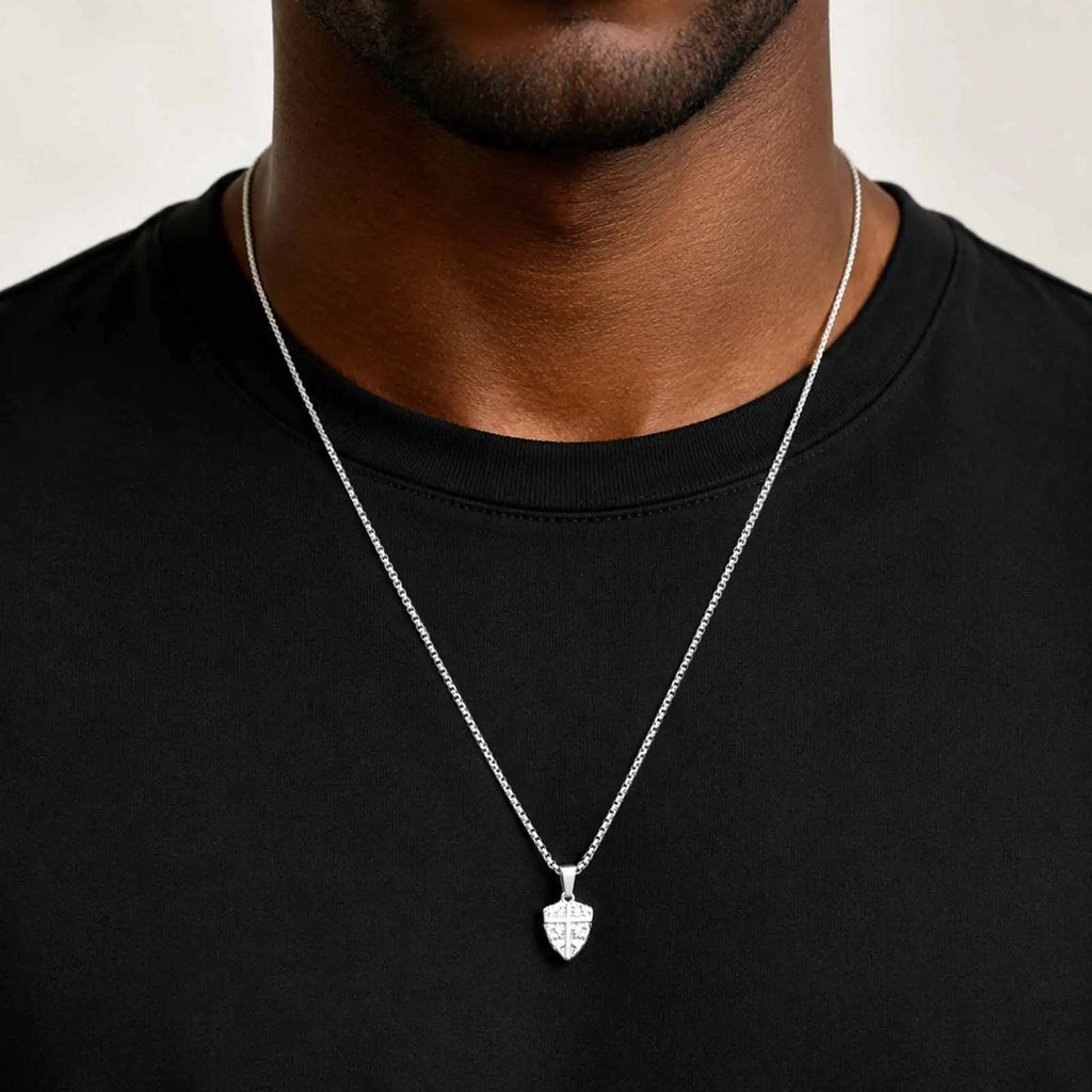 Vnox Men Shield Cross Necklace, Stainless Steel Protection Amulet Pendant Box Chain, Christian Faith Jewelry Gift for