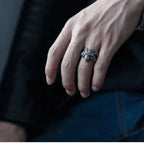 Buyee 925 Sterling Silver Big Ring Finger Cute Wolf Open Ring for Women Men Fashion Personality Rock Punk Fine Jewelry Circle