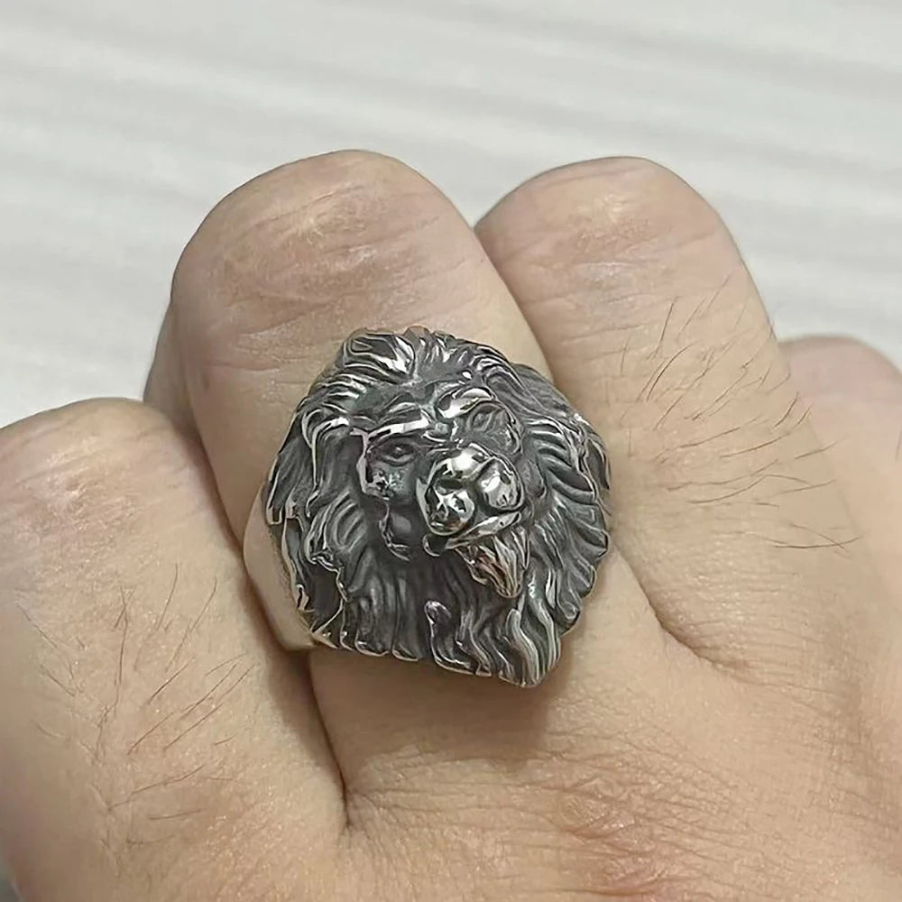 Hip Hop Gold Color Lion Head Ring Stainless Steel Big Large Animal Lion Finger Rings For Men Boys Punk Rapper Jewelry