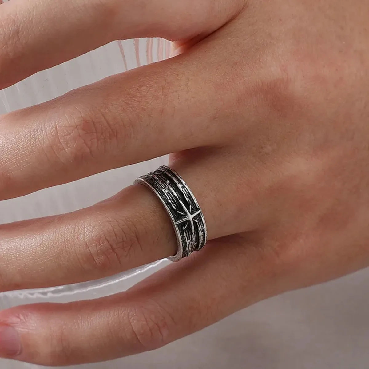 Unisex Silver Starry Night Punk Gothic Adjustable Open Ring Retro Handmade Art Jewelry Gift for Men And Women